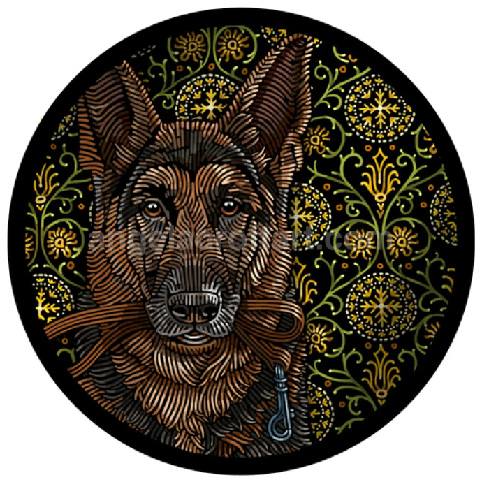 Doggieology Art - German Shepherd With Pattern 190Mm Diameter Giclée